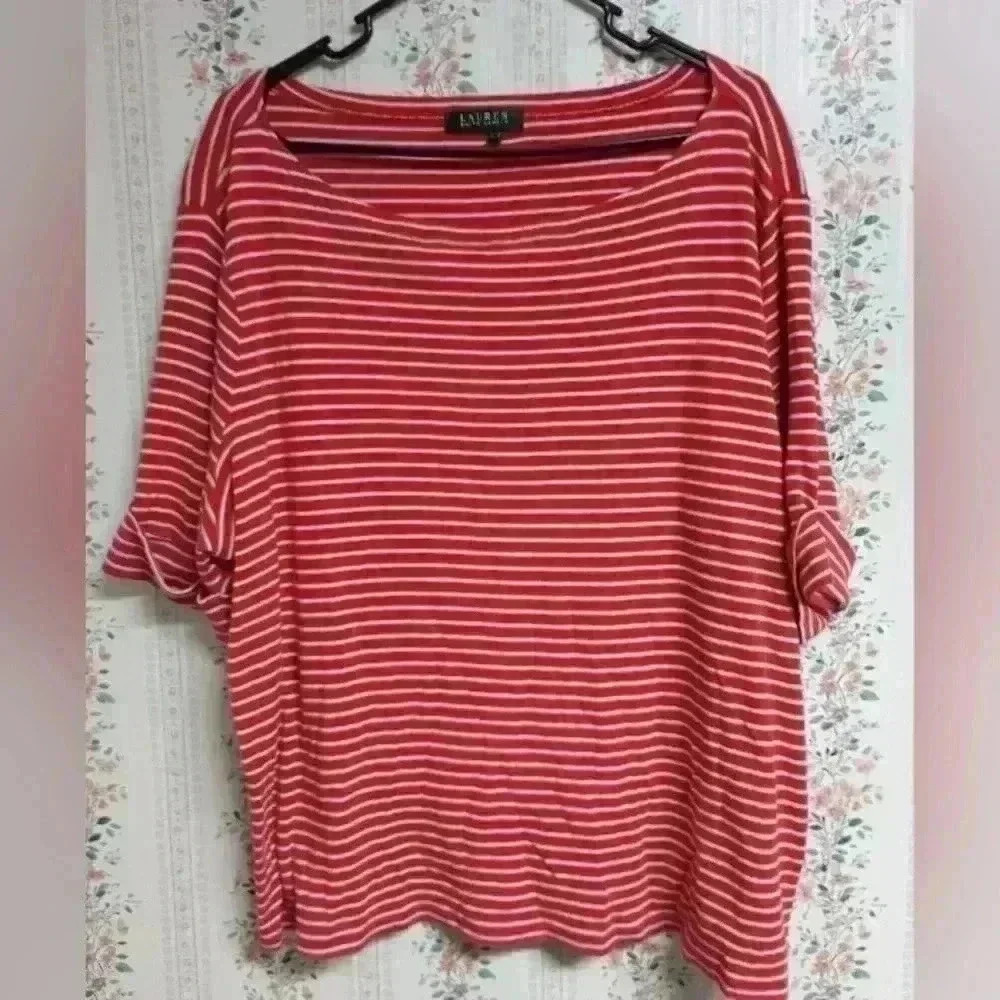 Lauren Ralph Lauren Women's Shirt 3XL Stripped Red White Casual Modern Blouse